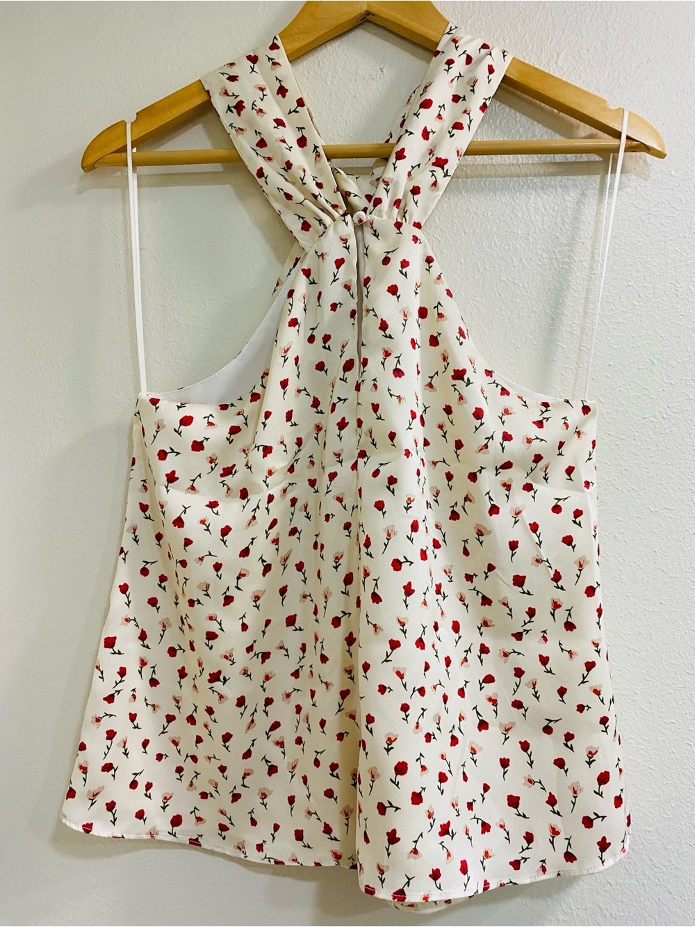 1. State Cream Twist Tie Halter Neck Camisole with Red Floral Print - Picture 2 of 7